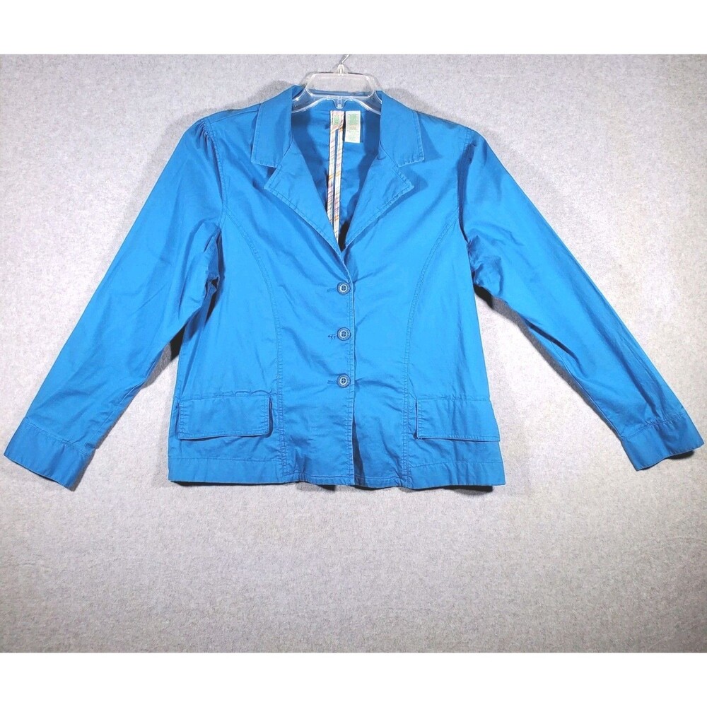 Vtg 90s Bill Blass Blue Cotton Stretch Blazer Jacket Womens XL Y2K